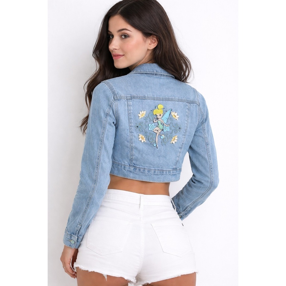 Tinkerbell Girls Sz S Cropped Denim Jacket Embroiderd‎ World Of Disney